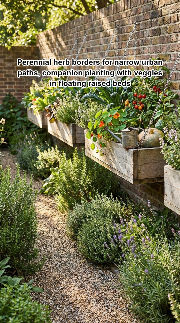 Perennial herb borders for narrow urban paths, companion planting with ...