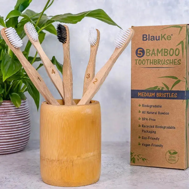 Bamboo Toothbrush Set 5-Pack - Bamboo Toothbrushes Medium Bristles Jade Danae