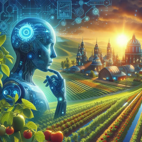 Glowing blue AI entity representing the future of farming and permaculture practices.