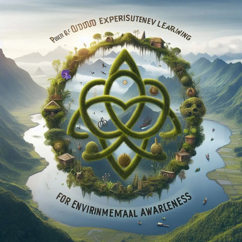 Celtic triquetra symbol amid a miniature landscape, showcasing environmental harmony.