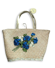 Woven Straw Tote Top Handle Bag Purse Tote Vacation Bag Blue Flower Casual Shoulder Bag Handmade for beach vacation, holiday mother day. - The Rike Inc