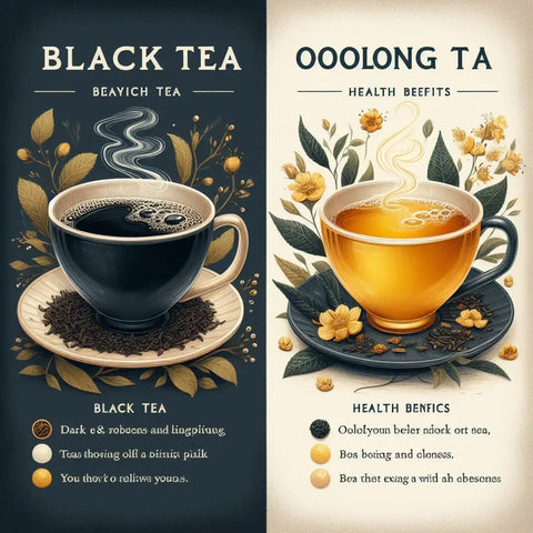 Side-by-side comparison of black tea and oolong tea cups in ’Comparing Dark Tea and Oolong Tea’.