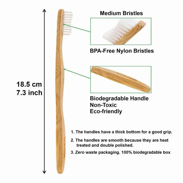 Bamboo Toothbrush Set 5-Pack - Bamboo Toothbrushes Medium Bristles Jade Danae