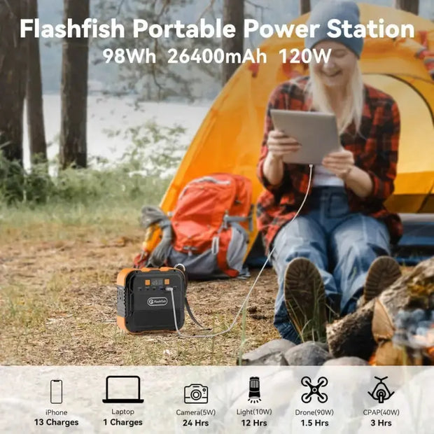 Flashfish 120W Portable Power Station, 98Wh/26400mAh Solar Generator Maroon Simba