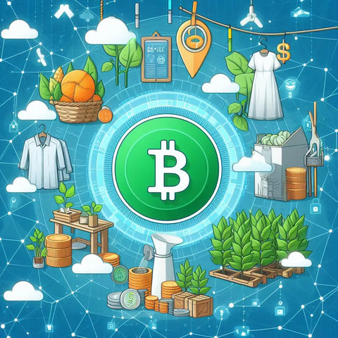 Green Bitcoin icon signifying traceability improvements in natural material industry.
