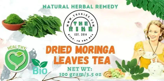 Dried Moringa tea herb Moringa Oleifera loose leaves Non-GMO tea herb All-Natural - Caffeine-Free Drumstick Tree Herbal Tea - 100 Gram - The Rike Inc