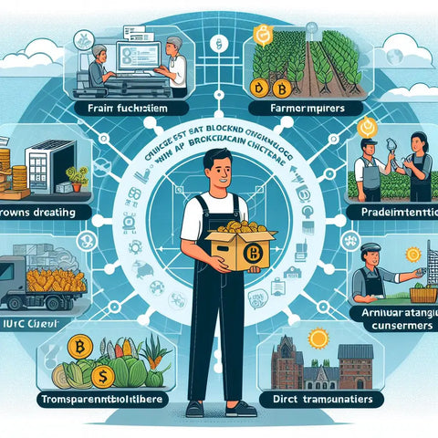 Circular diagram of blockchain technology in agriculture and food supply chains.