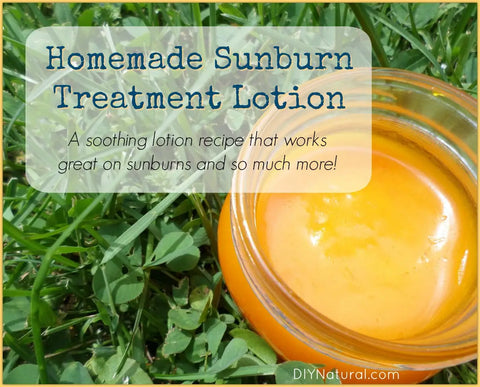Jar of yellow sunburn treatment lotion on grass from article ’Home Remedies for Sunburn Relief’.