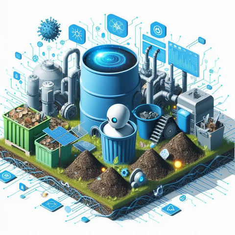 Futuristic industrial complex showcasing AI-driven waste management for advanced farming practices.