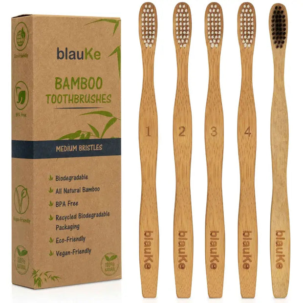 Bamboo Toothbrush Set 5-Pack - Bamboo Toothbrushes Medium Bristles Jade Danae
