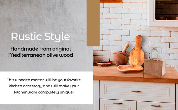 Olive Wood Rustic Mortar and Pestle Jade Chrysippus