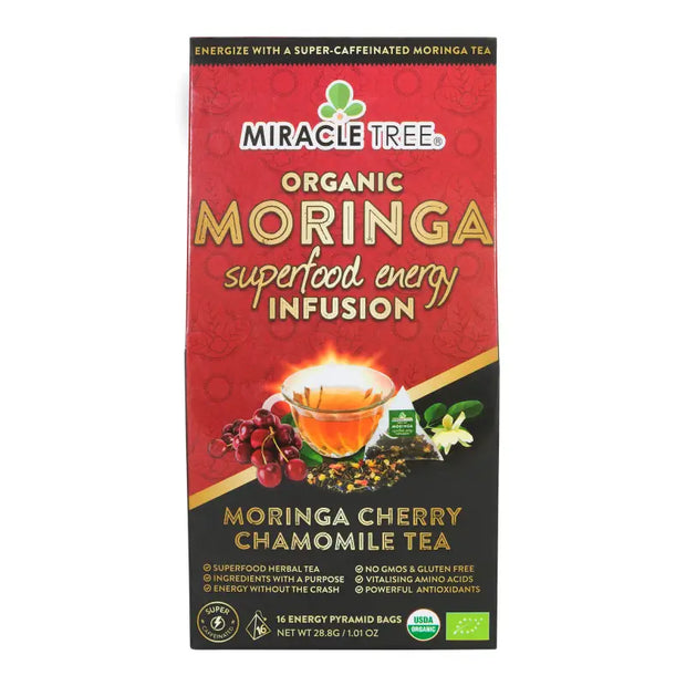 Miracle Tree's Moringa Energy Tea, Cherry Chamomile Gold Milo