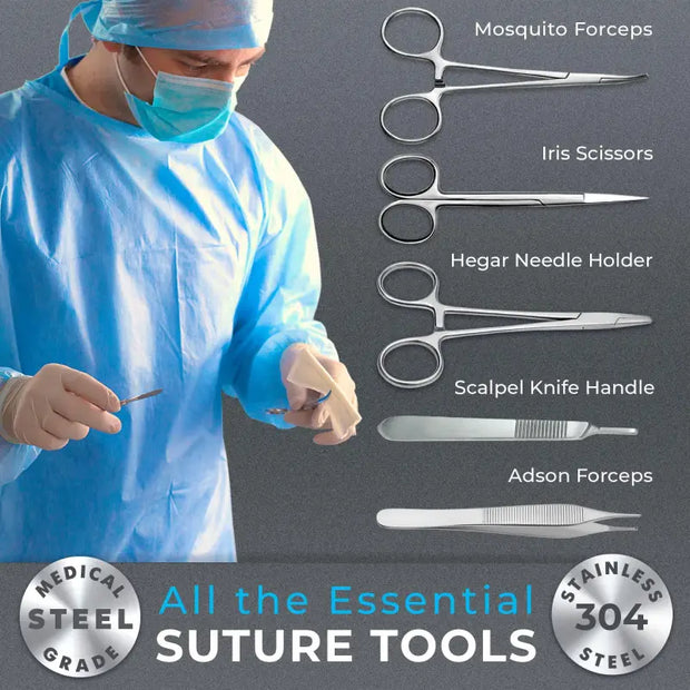 Complete Sterile Suture Practice Kit for First Aid Field Emergency and Periwinkle Eros