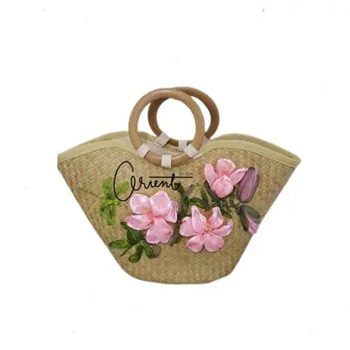 The Rike Woven Straw Tote Top Handle Bag Purse Seagrass Beach Tote | Vacation Bag Magnolia Flowers - The Rike Inc