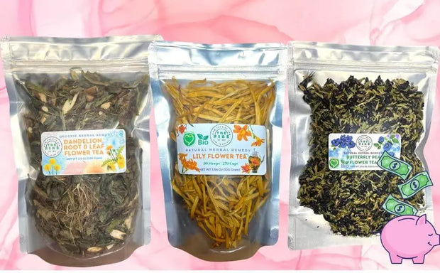 Dandelion tea & Butterfly Pea Flower tea & Lily Flower Tea Herbal Tea 3 Pack X 100 Gram Flower Tea Gift Set - The Rike Inc